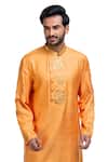 Shop_Poonam Kasera_Orange Moonga Silk Embroidered Kurta Set_Online_at_Aza_Fashions