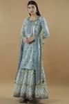 Buy_Samyukta Singhania_Grey Kurta And Gharara Cottondupatta Kota Silk Split Hand Block Print Set _at_Aza_Fashions