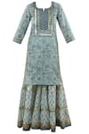 Buy_Samyukta Singhania_Grey Kurta And Gharara Cottondupatta Kota Silk Split Hand Block Print Set _Online_at_Aza_Fashions