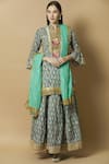 Buy_Kunwaraniritu_Green Cotton Band Printed Kurta Lehenga Set _at_Aza_Fashions