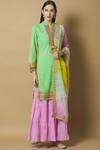 Kunwaraniritu_Green Georgette Band Chikankari Kurta Sharara Set  _Online_at_Aza_Fashions