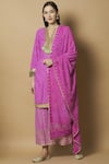 Buy_Kunwaraniritu_Pink Chikankari V Neck Kurta Palazzo Set  _at_Aza_Fashions