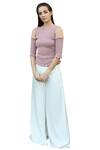 Buy_Swatee Singh_Pink Crepe Round Cold Shoulder Top _at_Aza_Fashions