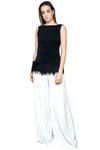 Swatee Singh_Black Crepe Round Fringe Top _Online_at_Aza_Fashions