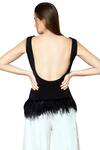 Shop_Swatee Singh_Black Crepe Round Fringe Top _at_Aza_Fashions