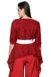 Shop_Swatee Singh_Red Faux Fur V Neck Asymmetrical Top _at_Aza_Fashions