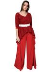 Buy_Swatee Singh_Red Crepe Ruffle Pant_Online_at_Aza_Fashions
