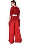 Shop_Swatee Singh_Red Crepe Ruffle Pant_at_Aza_Fashions