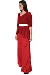 Swatee Singh_Red Crepe Ruffle Pant_Online_at_Aza_Fashions