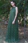 Swatee Singh_Green Chiffon Halter Printed Gown _Online_at_Aza_Fashions