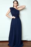 Buy_Swatee Singh_Blue Georgette Asymmetric One Shoulder Gown _at_Aza_Fashions