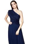 Shop_Swatee Singh_Blue Georgette Asymmetric One Shoulder Gown _Online_at_Aza_Fashions