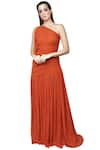 Buy_Swatee Singh_Orange Georgette Asymmetric One Shoulder Gown _Online_at_Aza_Fashions