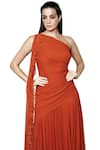 Swatee Singh_Orange Georgette Asymmetric One Shoulder Gown _Online_at_Aza_Fashions