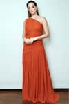 Buy_Swatee Singh_Orange Georgette Asymmetric One Shoulder Gown _at_Aza_Fashions