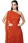 Shop_Swatee Singh_Orange Georgette Asymmetric One Shoulder Gown _Online_at_Aza_Fashions