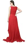 Shop_Swatee Singh_Red Georgette V Neck Pleated Gown _at_Aza_Fashions