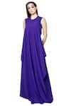 Swatee Singh_Purple Heavy Crepe Round Draped Jumpsuit _Online_at_Aza_Fashions