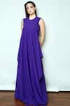 Buy_Swatee Singh_Purple Heavy Crepe Round Draped Jumpsuit _at_Aza_Fashions