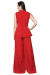 Shop_Swatee Singh_Red Heavy Crepe Band Collar Textured Jumpsuit _at_Aza_Fashions