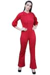 Buy_Swatee Singh_Red Heavy Crepe Round Textured Jumpsuit _at_Aza_Fashions