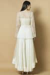 Shop_J By Jannat_Off White Organza Square Neck Embroidered Jacket Skirt Set  _at_Aza_Fashions