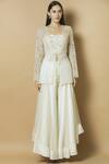 J By Jannat_Off White Organza Square Neck Embroidered Jacket Skirt Set  _Online_at_Aza_Fashions