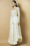 Buy_J By Jannat_Off White Organza Square Neck Embroidered Jacket Skirt Set  _Online_at_Aza_Fashions