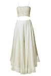 Shop_J By Jannat_Off White Organza Square Neck Embroidered Jacket Skirt Set  _Online_at_Aza_Fashions