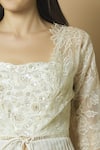 J By Jannat_Off White Organza Square Neck Embroidered Jacket Skirt Set  _at_Aza_Fashions