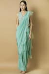 Buy_J by Jannat_Green Crepe V-shaped Pre-draped Saree  _at_Aza_Fashions