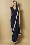 Buy_J By Jannat_Blue Georgette V-shaped Pre-draped Saree With Blouse  _Online_at_Aza_Fashions