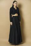 J By Jannat_Black Cotton Silk V-shaped Skirt Set  _Online_at_Aza_Fashions