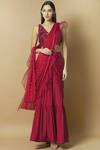 Buy_J by Jannat_Red Georgette V-shaped Pre-draped Saree  _at_Aza_Fashions