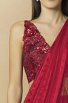 J by Jannat_Red Georgette V-shaped Pre-draped Saree  _at_Aza_Fashions