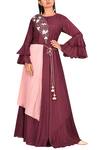 Buy_Nazaakat By Samara Singh_Wine Muslin Embroidered Anarkali_at_Aza_Fashions