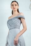 Gaurav Gupta_Silver Organza Off Shoulder Ruffle Gown_Online_at_Aza_Fashions