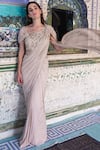 Buy_Gaurav Gupta_Pink Georgette Embellished Saree Gown_at_Aza_Fashions