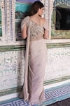 Shop_Gaurav Gupta_Pink Georgette Embellished Saree Gown_at_Aza_Fashions