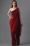 Buy_Gaurav Gupta_Red Georgette Embellished Draped Saree Gown_at_Aza_Fashions