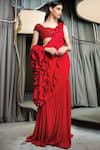 Buy_Gaurav Gupta_Red Georgette Pre-draped Ruffled Saree With Blouse_at_Aza_Fashions