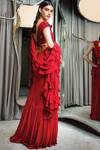 Shop_Gaurav Gupta_Red Georgette Pre-draped Ruffled Saree With Blouse_at_Aza_Fashions