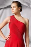 Shop_Gaurav Gupta_Red Neoprene One Shoulder Gown_at_Aza_Fashions