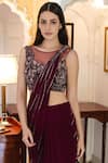 Gaurav Gupta_Maroon Georgette Pre-draped Embellished Saree_Online_at_Aza_Fashions