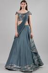 Buy_Gaurav Gupta_Blue Dupion Embellished Lehenga Saree With Blouse_at_Aza_Fashions