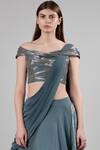 Gaurav Gupta_Blue Dupion Embellished Lehenga Saree With Blouse_Online_at_Aza_Fashions
