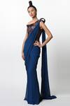 Buy_Gaurav Gupta_Blue Georgette Embellished Saree Gown_at_Aza_Fashions