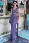 Buy_Gaurav Gupta_Purple Georgette Embellished Saree Gown_at_Aza_Fashions