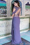 Shop_Gaurav Gupta_Purple Georgette Embellished Saree Gown_at_Aza_Fashions