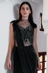 Gaurav Gupta_Black Sparkle Jersey Embroidered Draped Gown_Online_at_Aza_Fashions